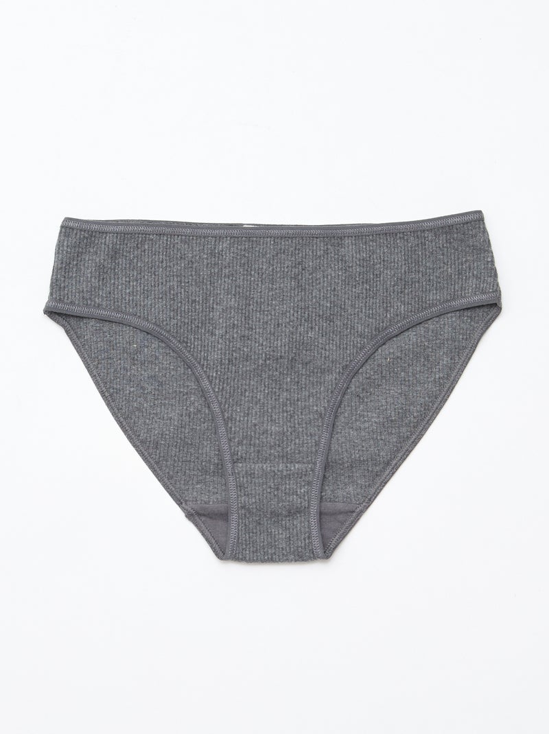 Pack de 5 braguitas de punto canalé Gris - Kiabi