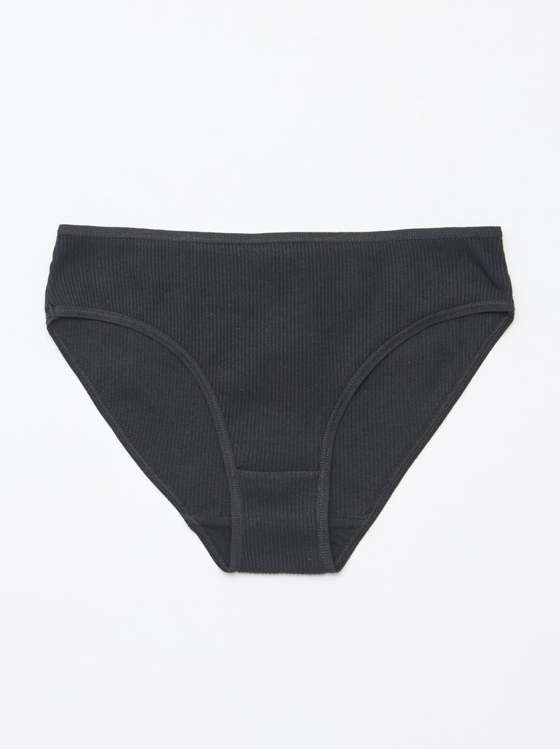 Pack de 5 braguitas de punto canalé Negro - Kiabi