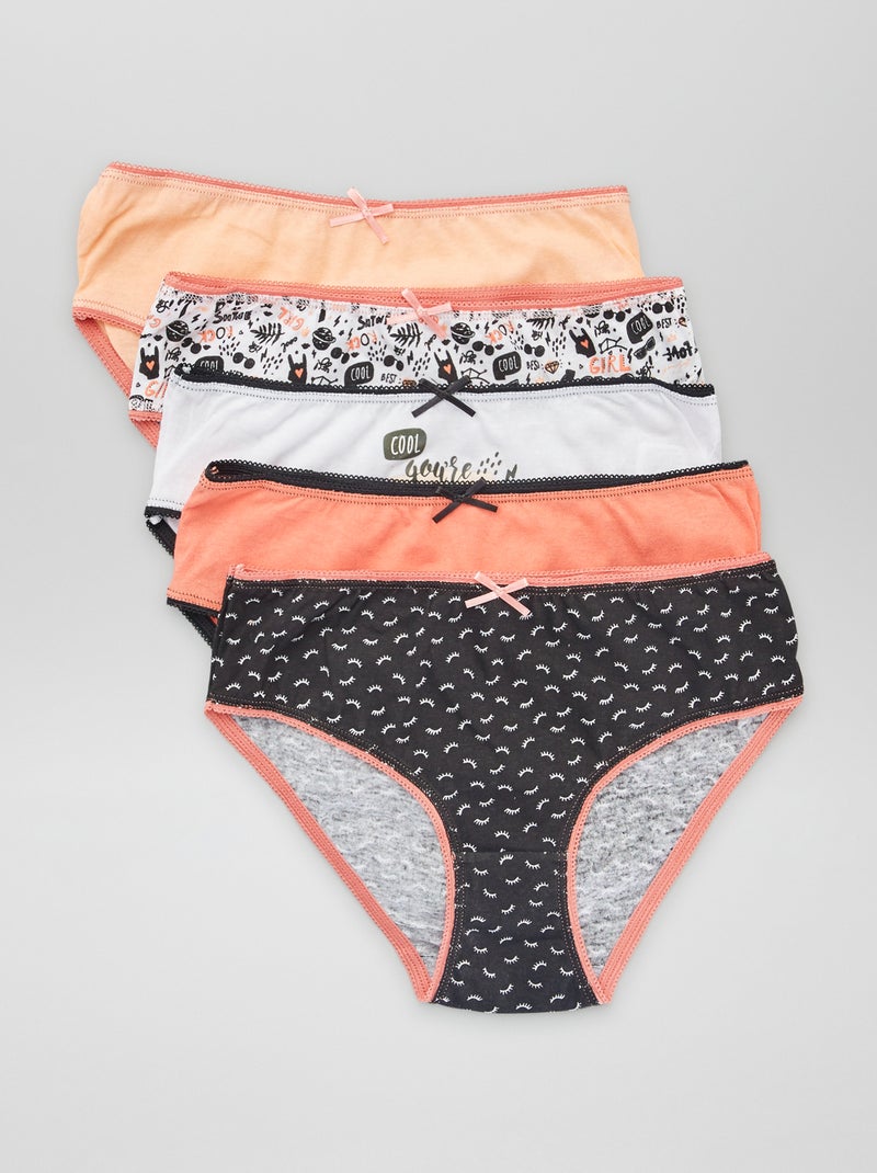 Pack de 5 braguitas de punto naranja / blanco - Kiabi
