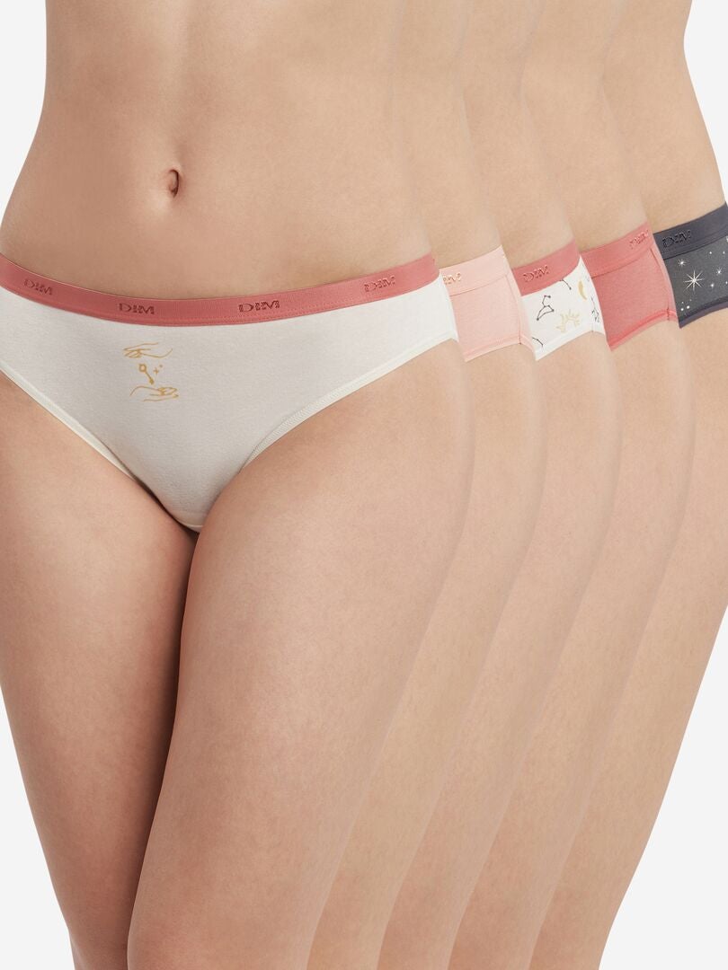 Pack De 4 Braguitas DIM Para Mujer - Algodón Elástico, Diseños Juveniles Y Colores Básicos, Cómodas Y Divertidas