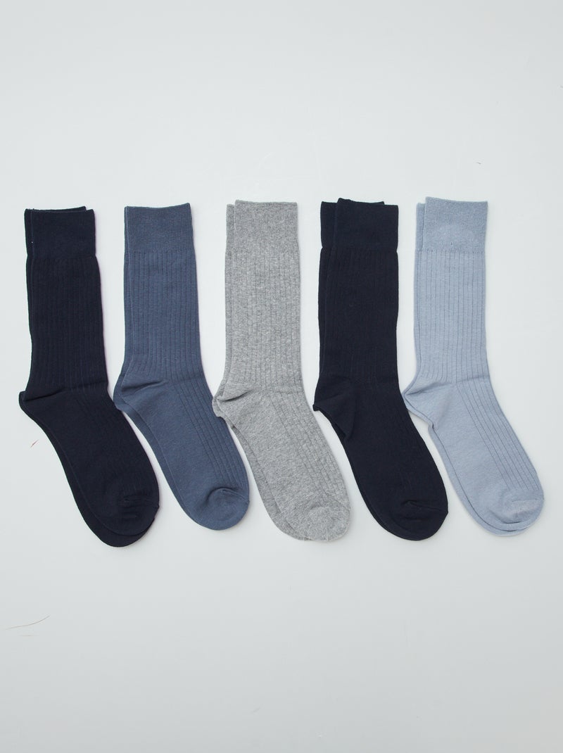 Pack de 5 calcetines de canalé AZUL - Kiabi