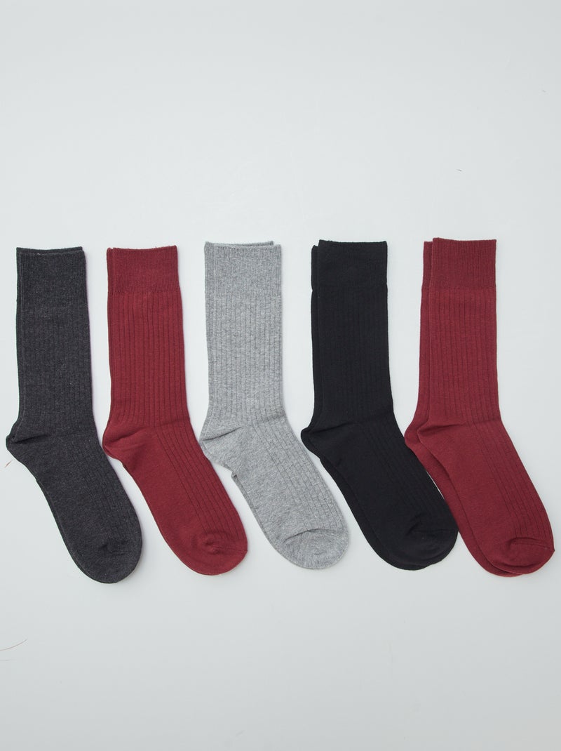 Pack de 5 calcetines de canalé burdeos - Kiabi