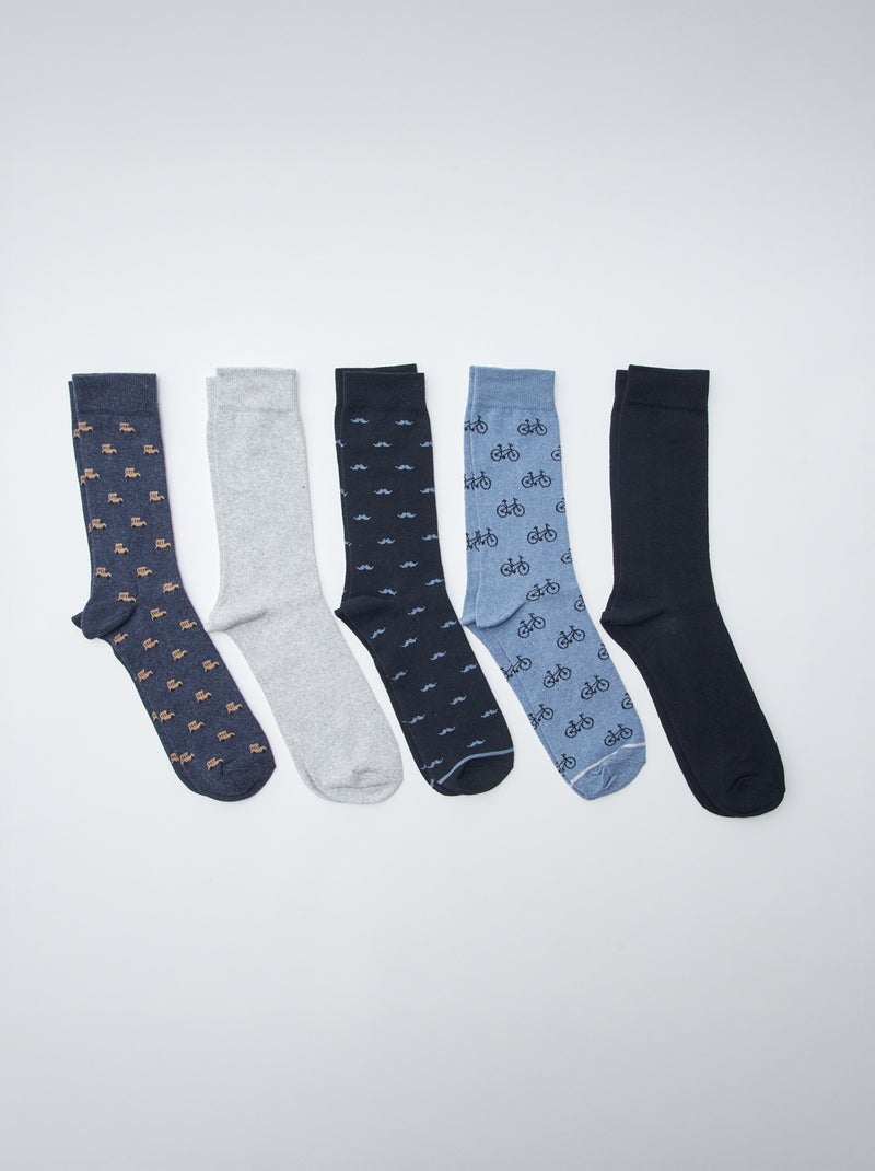 Pack de 5 calcetines largos con motivos AZUL - Kiabi