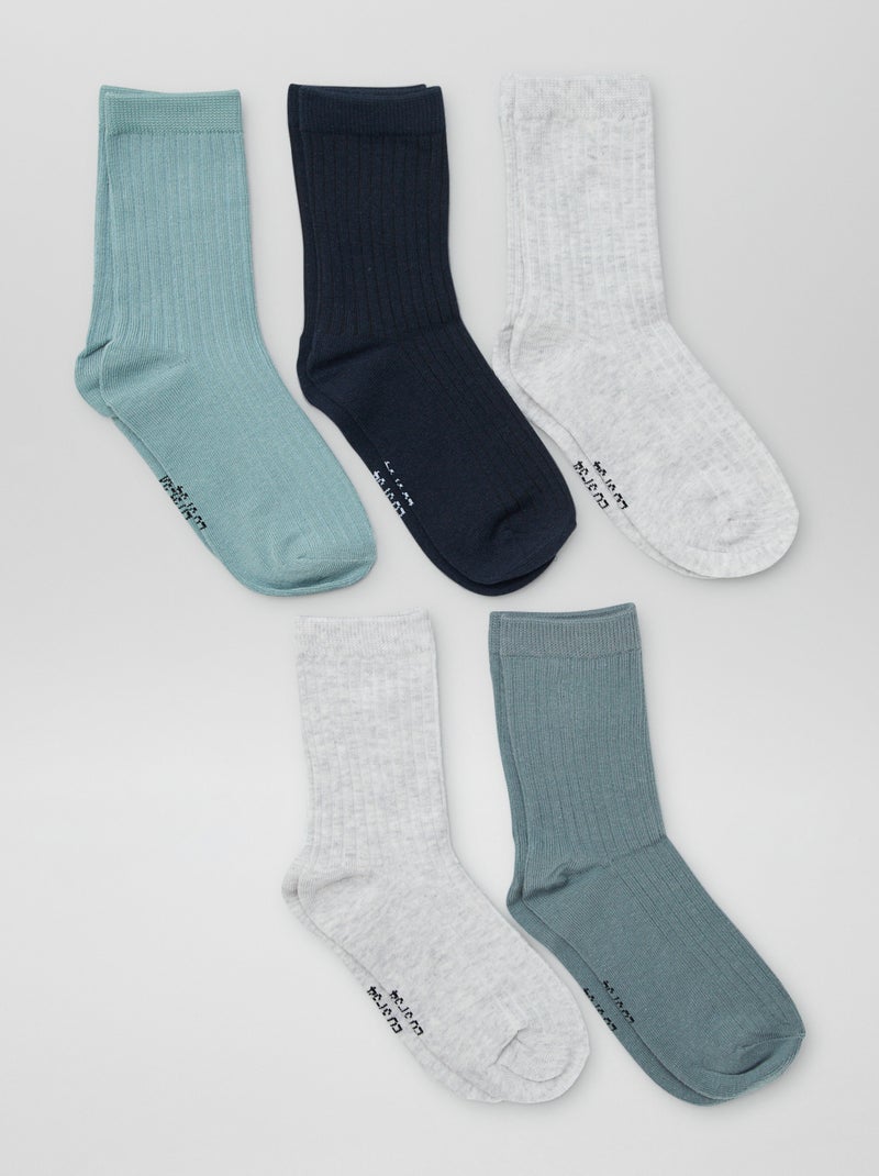 Pack de 5 calcetines lisos AZUL - Kiabi