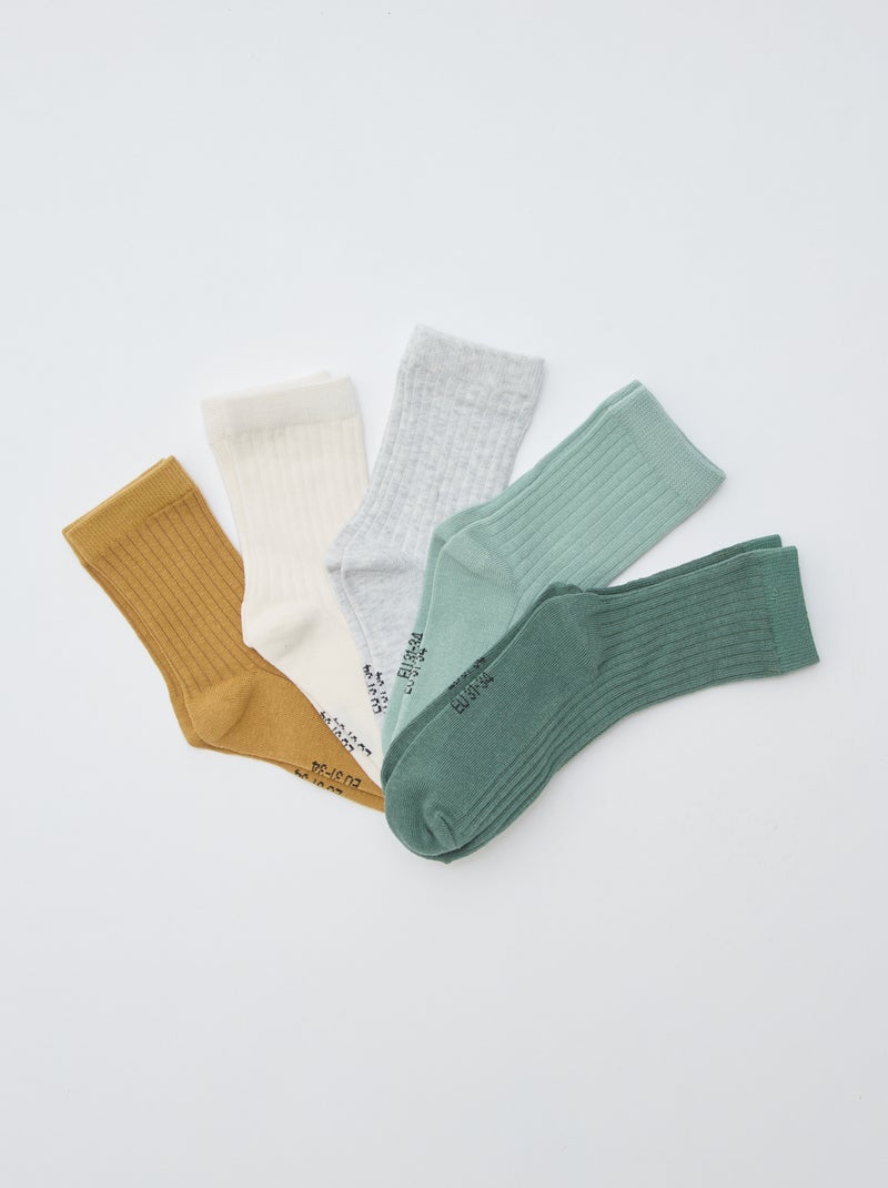 Pack de 5 calcetines lisos Verde - Kiabi