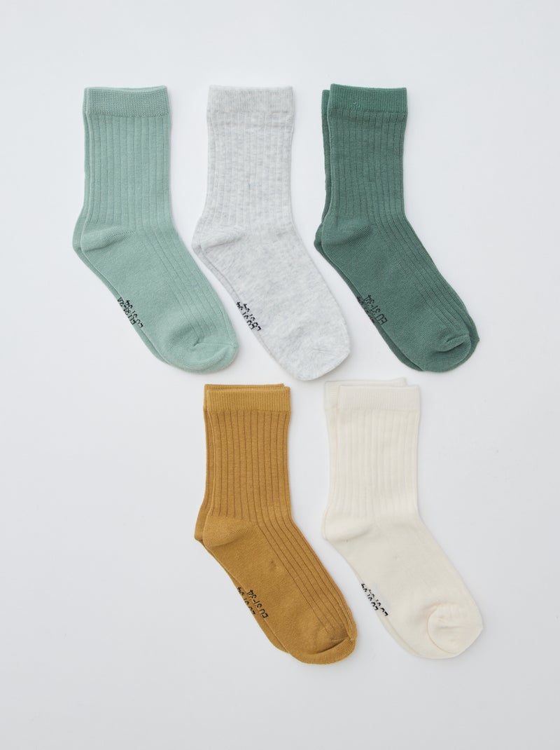 Pack de 5 calcetines lisos Verde - Kiabi
