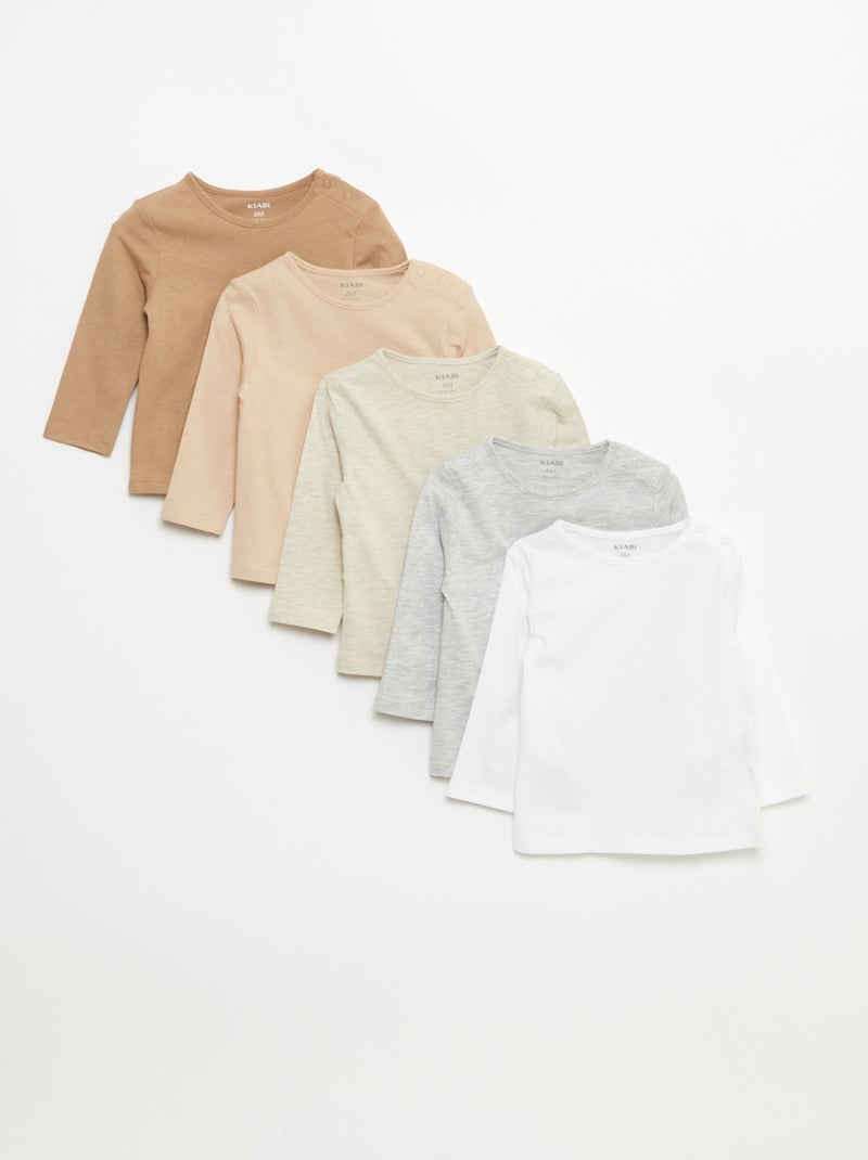 Pack de 5 camisetas lisas de manga larga Blanco - Kiabi