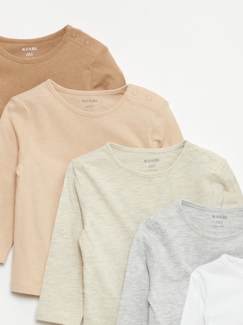 Pack de 5 camisetas lisas de manga larga - Kiabi