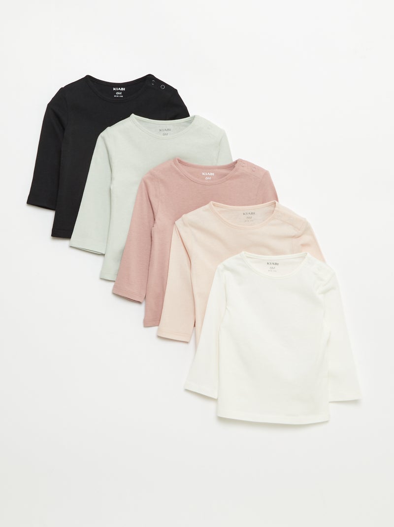 Pack de 5 camisetas lisas de manga larga Blanco - Kiabi