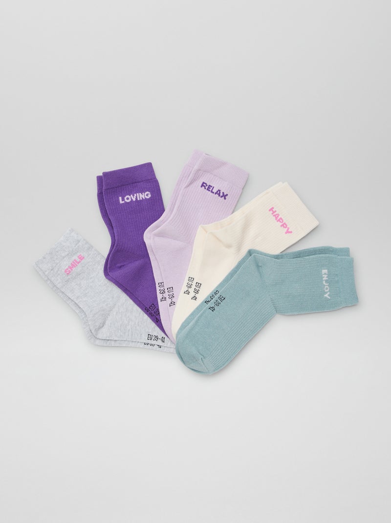 Pack de 5 pares calcetines fantasía PURPURA - Kiabi