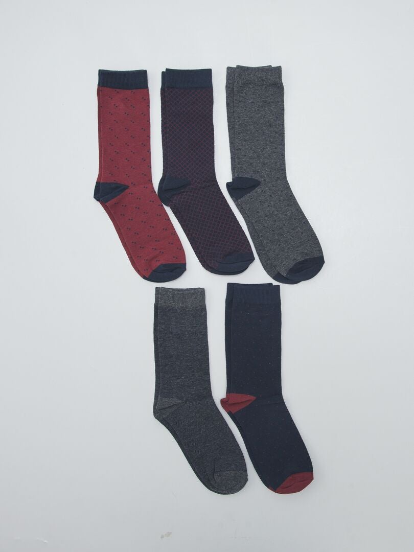 Pack de 5 pares calcetines fantasía ROJO - Kiabi