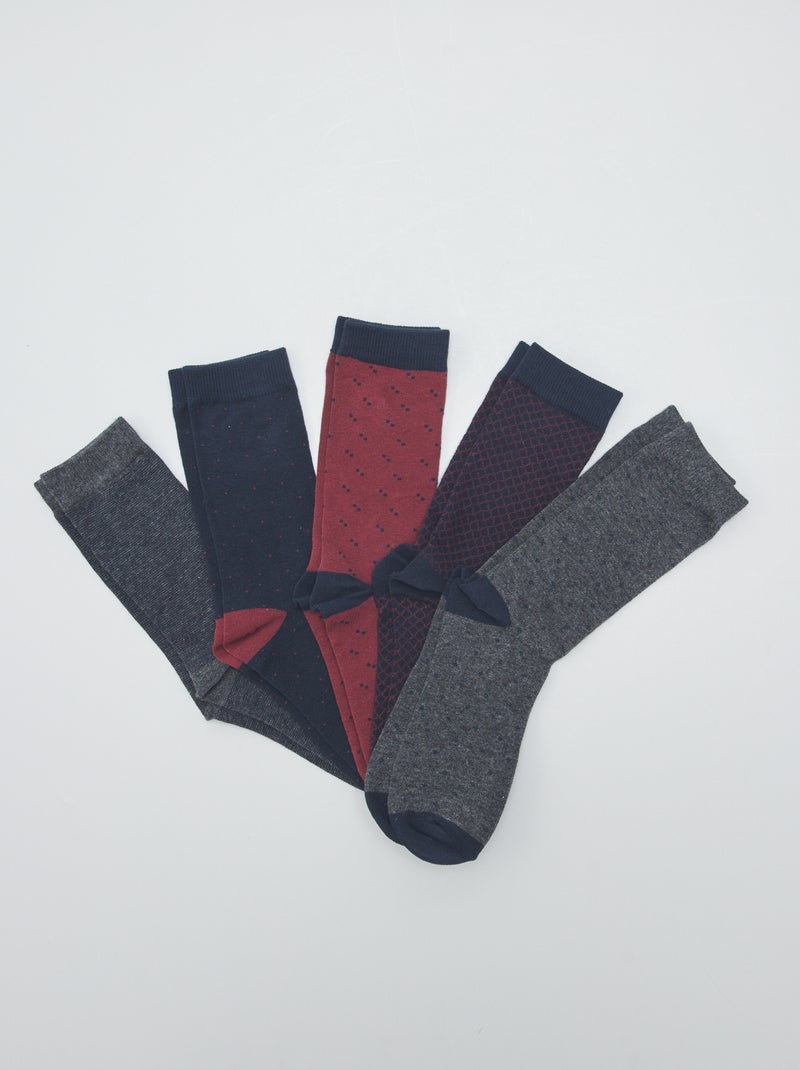 Pack de 5 pares calcetines fantasía ROJO - Kiabi