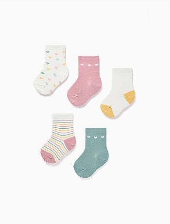 Pack de 5 pares de calcetines a rayas/corazones