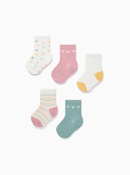 Pack de 5 pares de calcetines a rayas/corazones - Kiabi Pack de 5 pares de calcetines a rayas/corazones - Kiabi