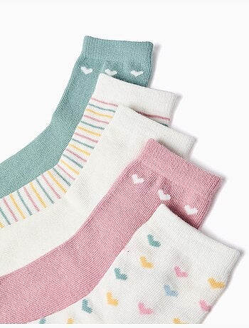 Pack de 5 pares de calcetines a rayas/corazones