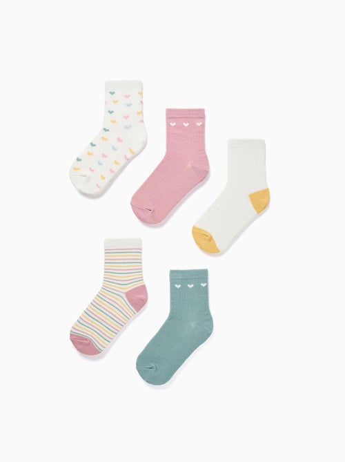 Pack de 5 pares de calcetines a rayas/corazones - Kiabi