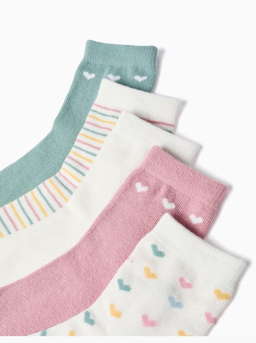 Pack de 5 pares de calcetines a rayas/corazones - Kiabi
