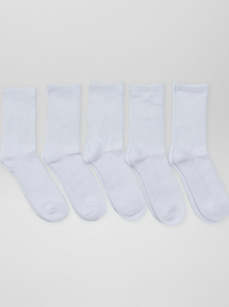 Pack de 5 pares de calcetines altos de punto BLANCO - Kiabi