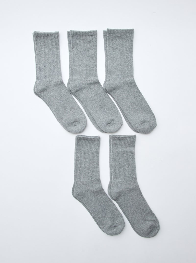 Pack de 5 pares de calcetines altos de punto Gris - Kiabi