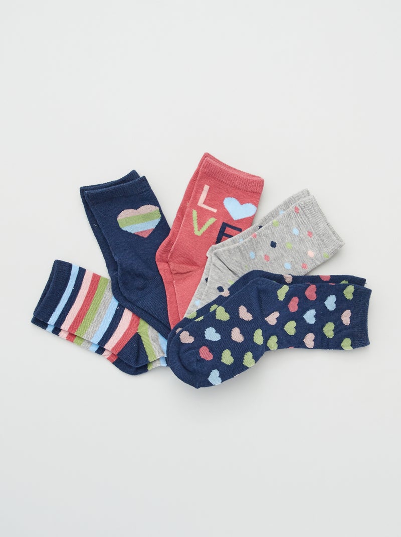 Pack de 5 pares de calcetines azul/rosa - Kiabi