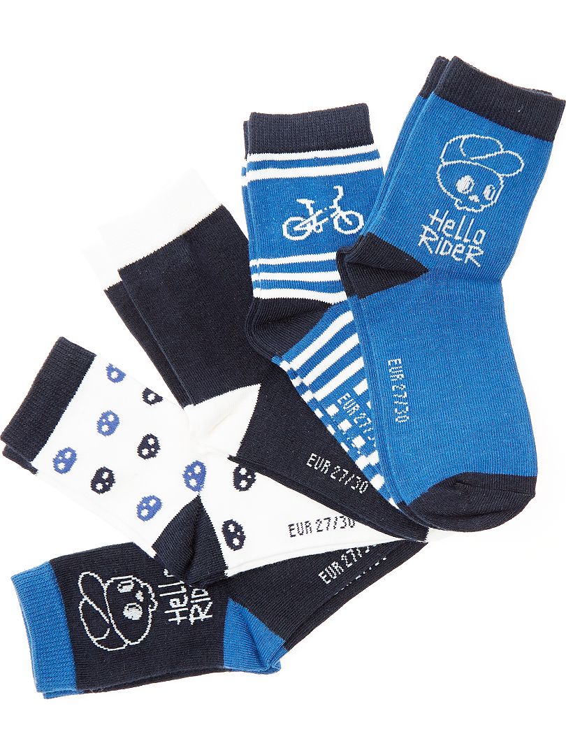 Pack de 5 pares de calcetines 'bici' azul marino/crema - Kiabi