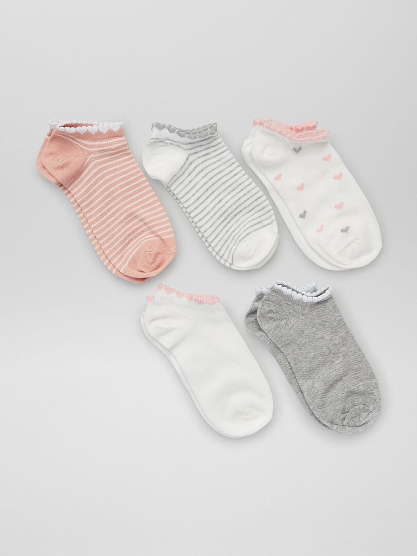 Pack de 5 pares de calcetines blanco/rosa - Kiabi