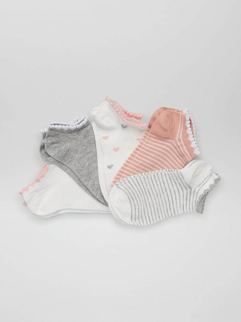 Pack de 5 pares de calcetines blanco/rosa - Kiabi