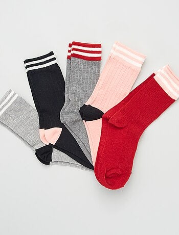 Pack de 5 pares de calcetines con bandas a contraste - Kiabi
