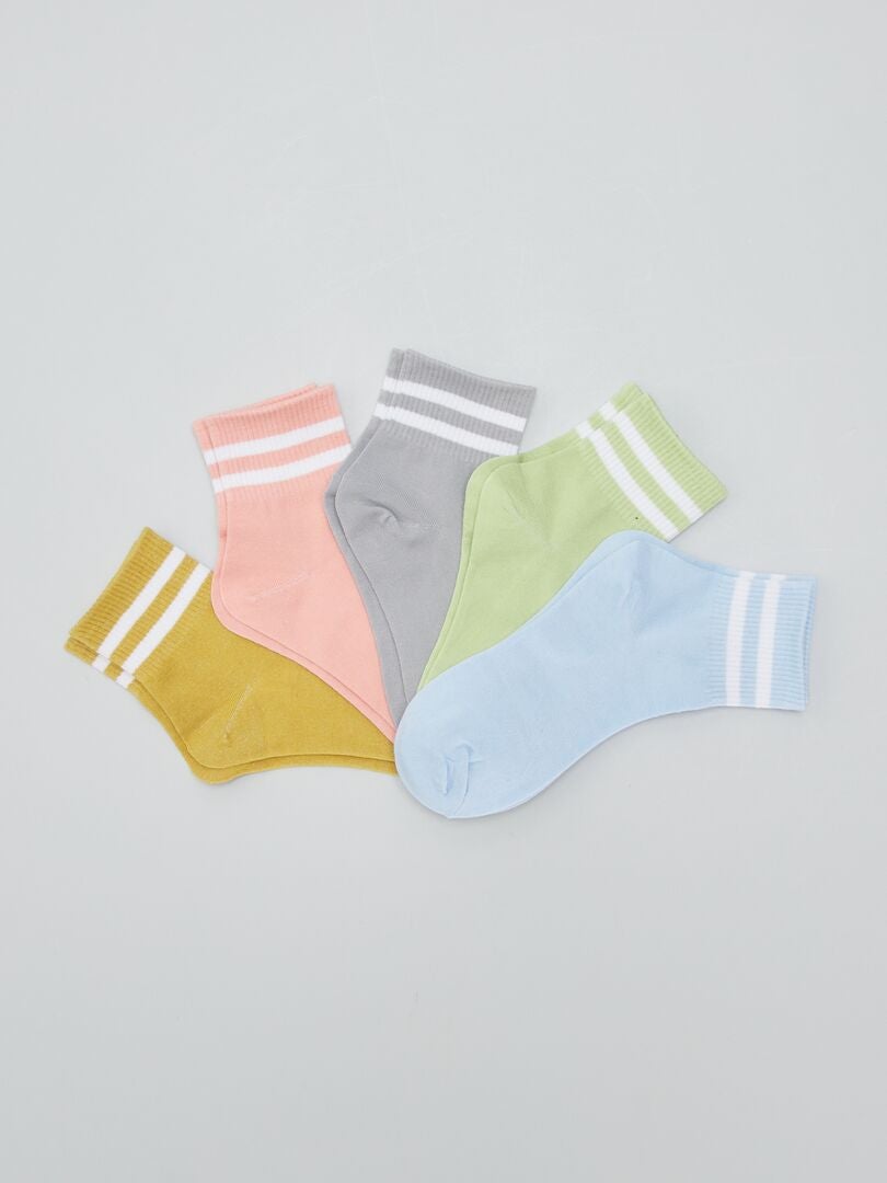 Pack de 5 pares de calcetines con bandas a contraste VERDE - Kiabi