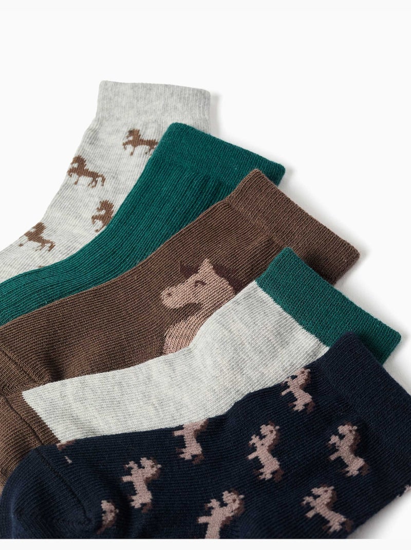 Pack de 5 pares de calcetines con caballos Multicolor - Kiabi