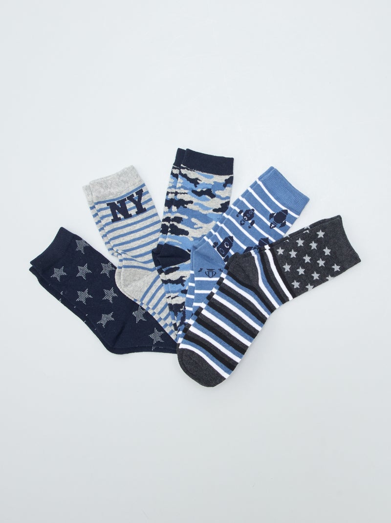 Pack de 5 pares de calcetines con estampado americano AZUL - Kiabi