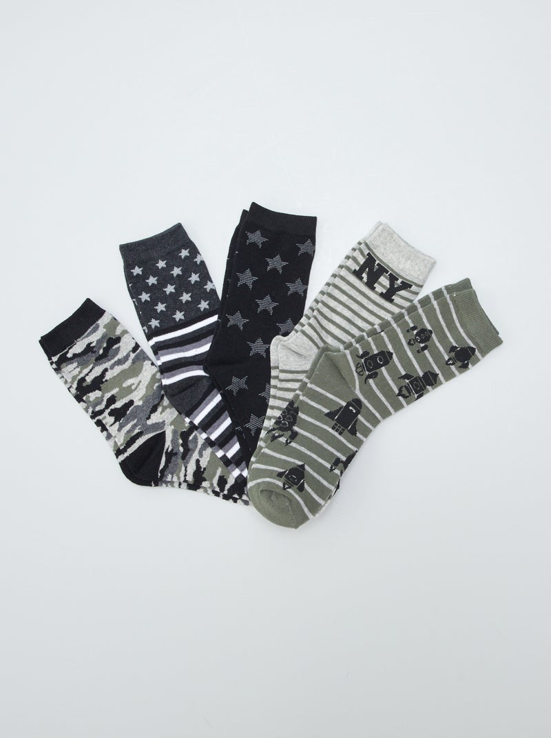 Pack de 5 pares de calcetines con estampado americano NEGRO - Kiabi