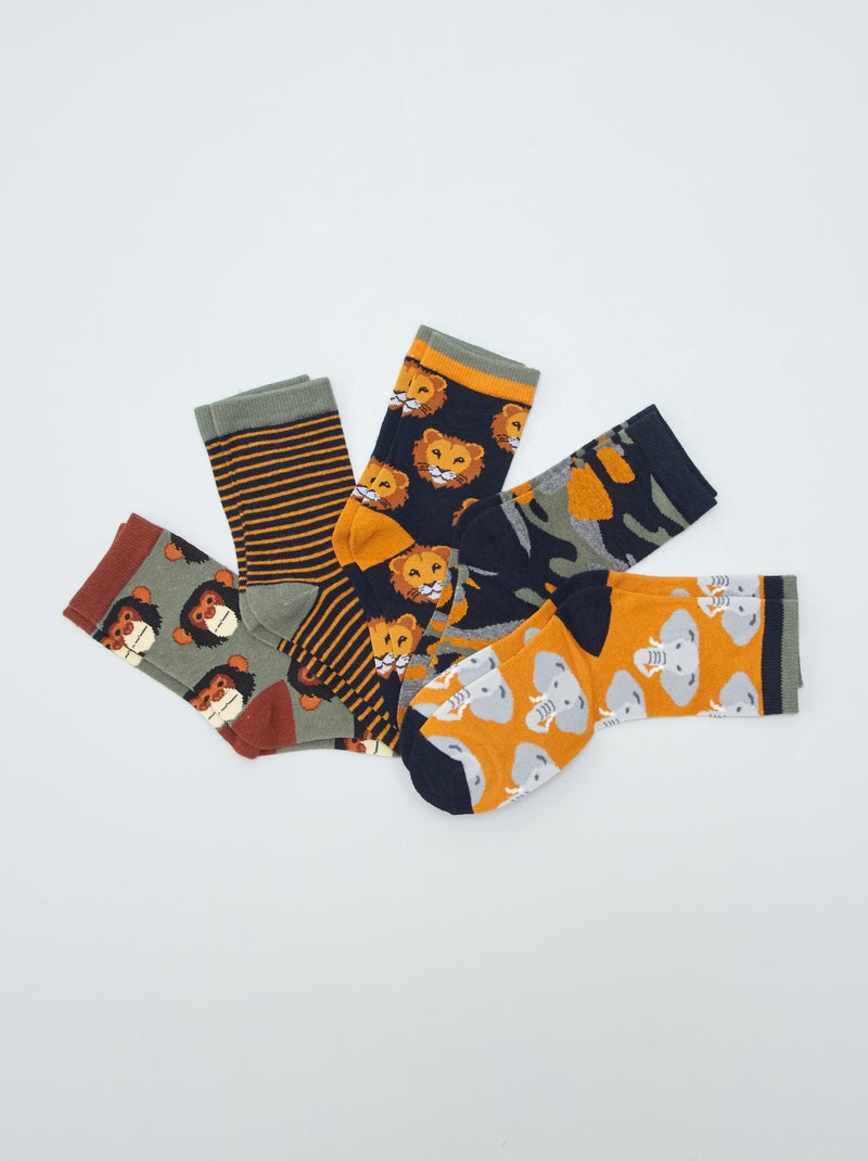Pack de 5 pares de calcetines con estampado animal VERDE - Kiabi