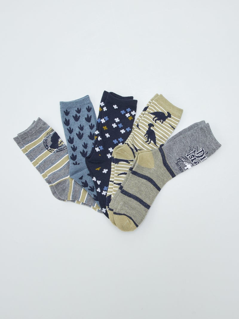 Pack de 5 pares de calcetines con estampado de dinosaurio KAKI - Kiabi