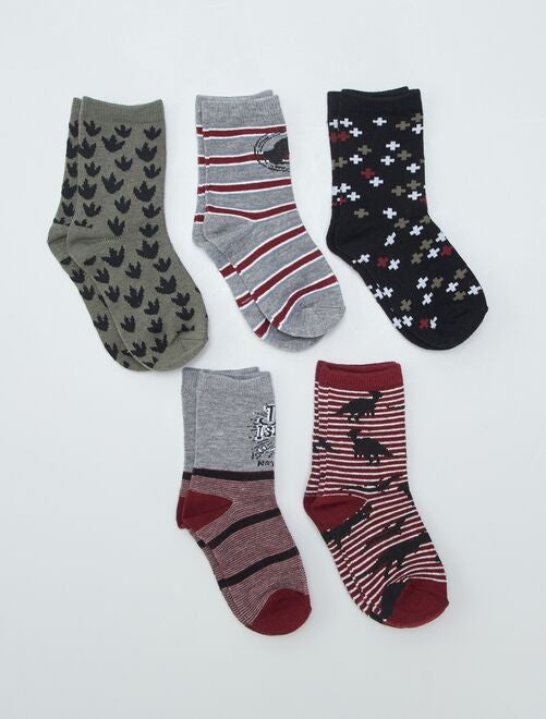 Pack de 5 pares de calcetines con estampado de dinosaurio - Kiabi