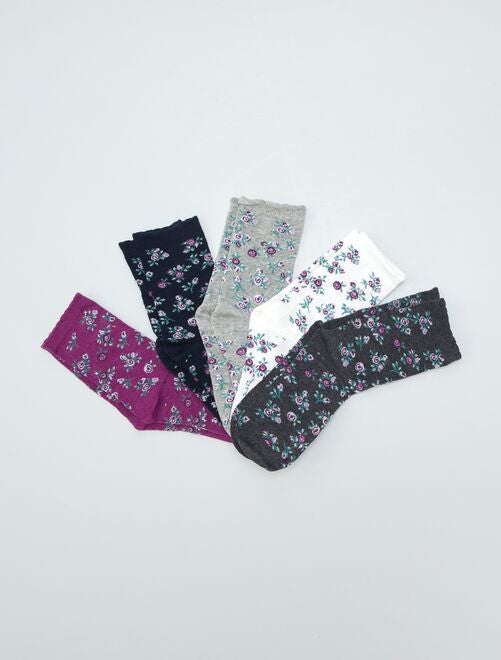 Pack de 5 pares de calcetines con estampado de flores - Kiabi