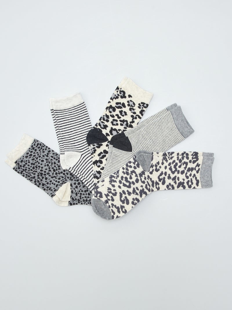 Pack de 5 pares de calcetines con estampado de leopardo GRIS - Kiabi
