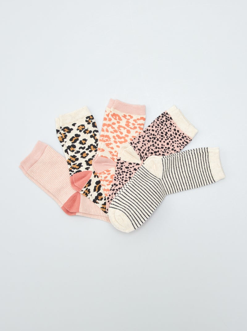 Pack de 5 pares de calcetines con estampado de leopardo ROSA - Kiabi