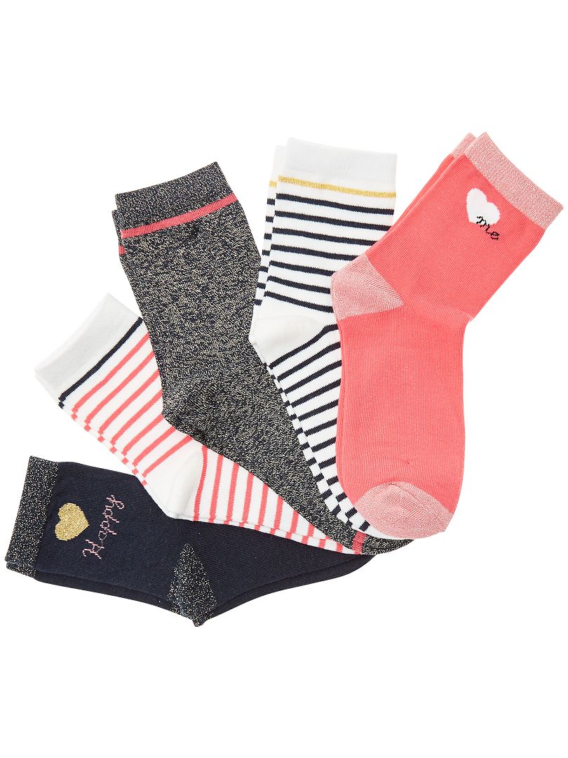 Pack de 5 pares de calcetines con hilos brillantes ROSA - Kiabi