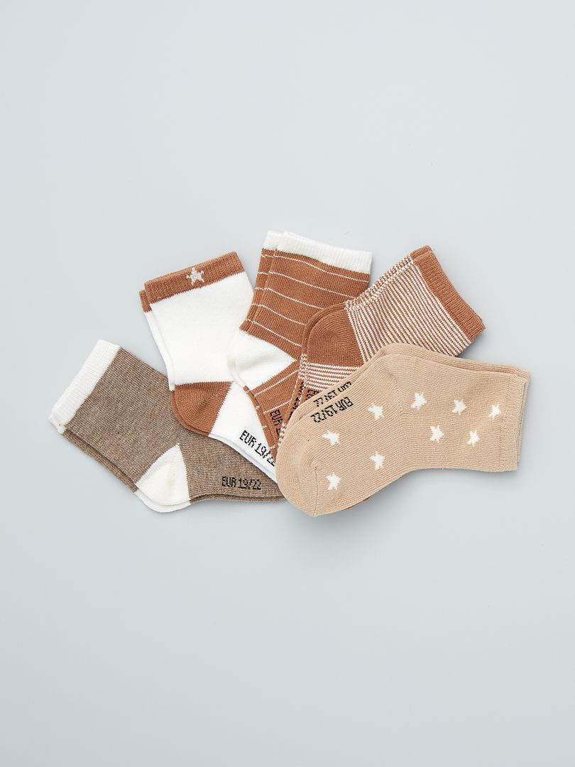Pack de 5 pares de calcetines con motivos BEIGE - Kiabi