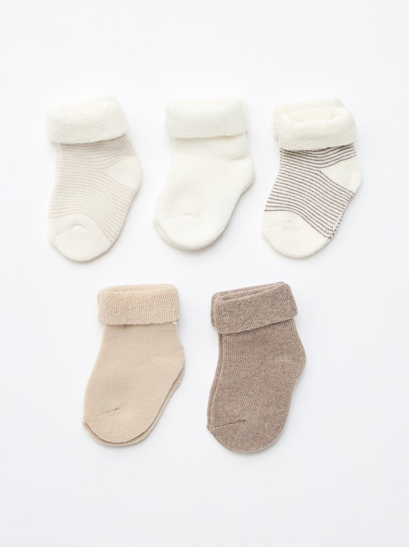 Pack de 5 pares de calcetines con vuelta en algodón Beige - Kiabi