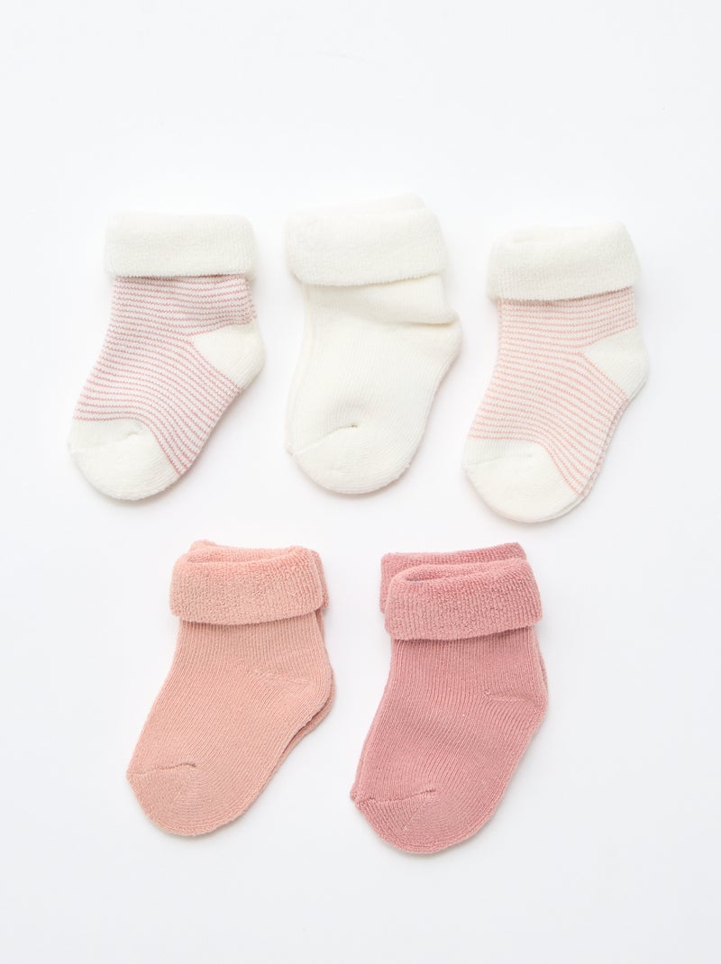 Pack de 5 pares de calcetines con vuelta en algodón Rosa - Kiabi