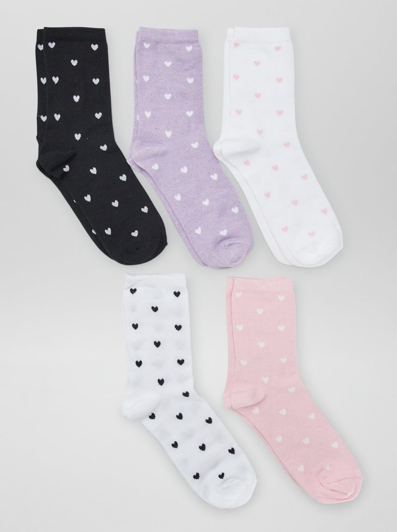 Pack de 5 pares de calcetines 'corazones' ROSA - Kiabi
