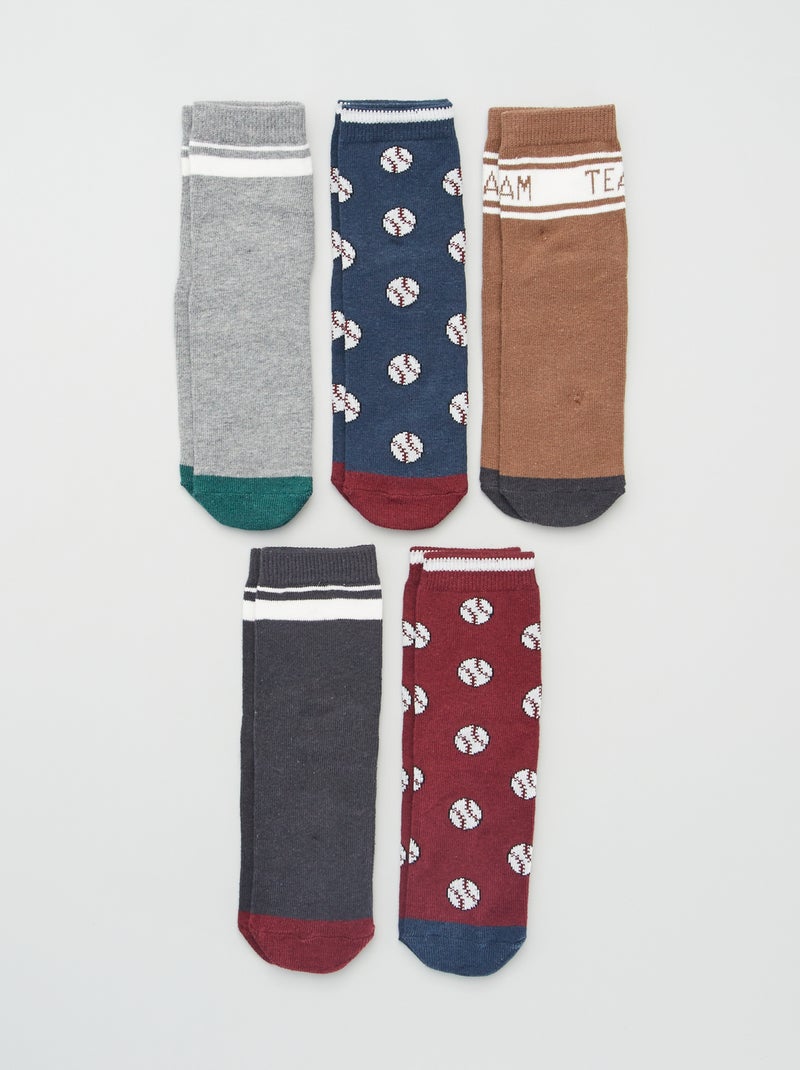 Pack de 5 pares de calcetines de estilo deportivo ROJO - Kiabi
