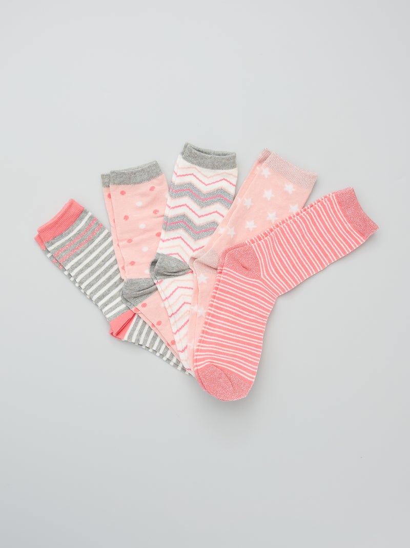 Pack de 5 pares de calcetines de fantasía rosa - Kiabi