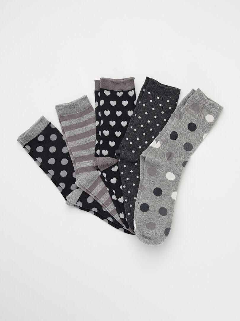Pack de 5 pares de calcetines de lunares gris - Kiabi