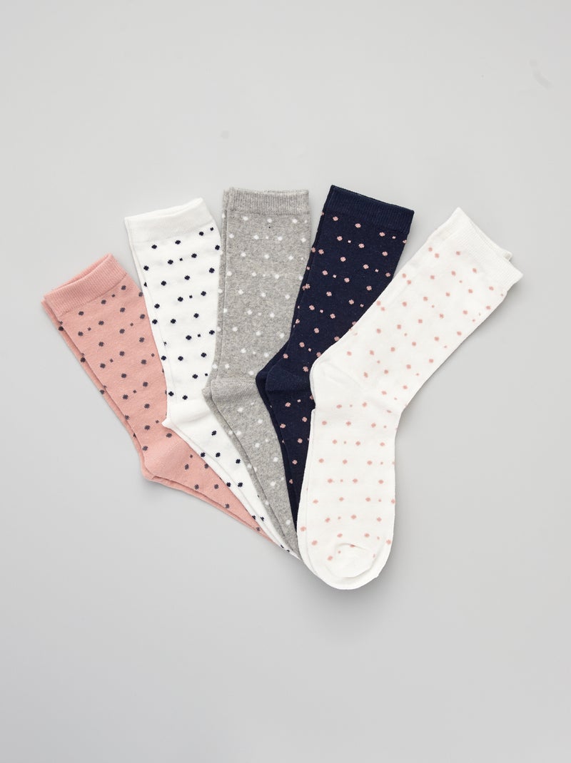 Pack de 5 pares de calcetines de lunares gris/rosa - Kiabi