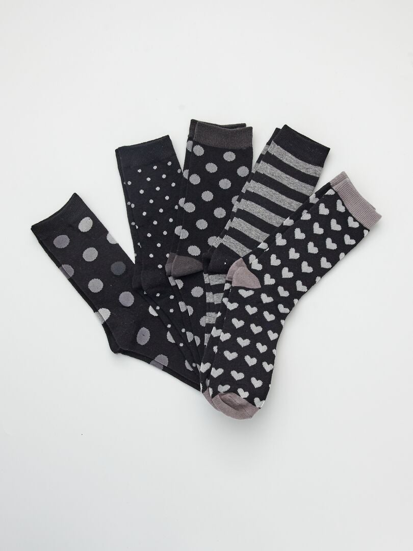Pack de 5 pares de calcetines de lunares negro - Kiabi