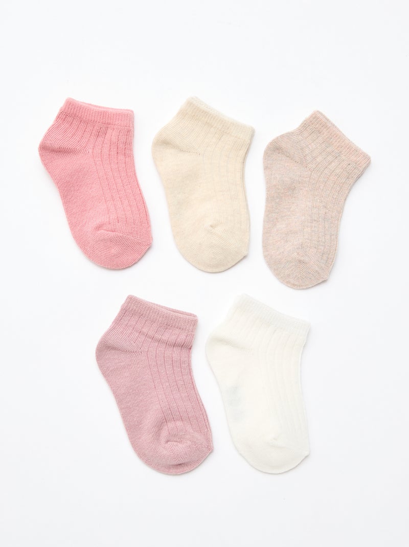 Pack de 5 pares de calcetines de punto acanalado Rosa - Kiabi