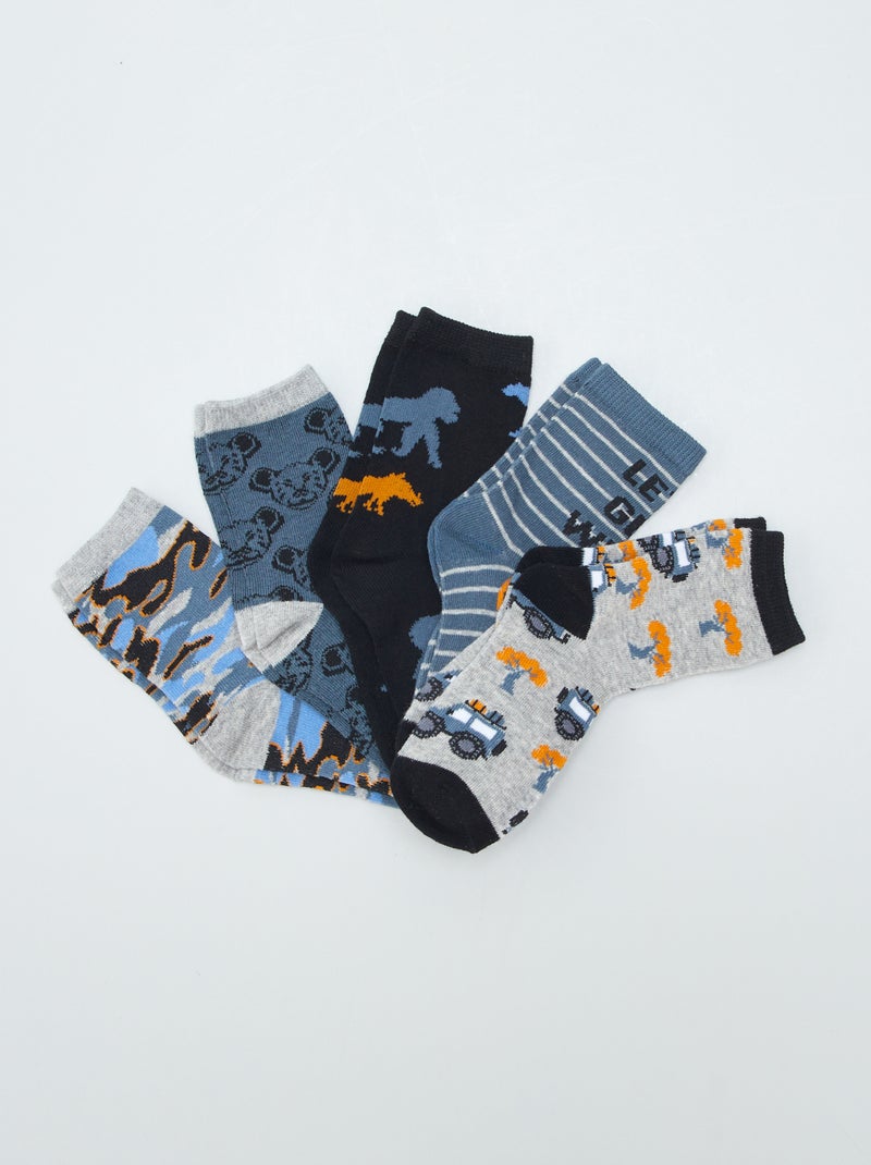 Pack de 5 pares de calcetines estampado coche AZUL - Kiabi